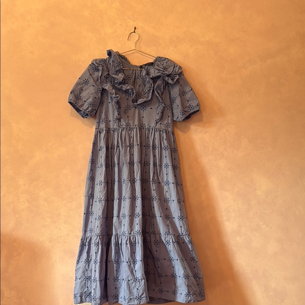 Blue Ruffled Midi Dress